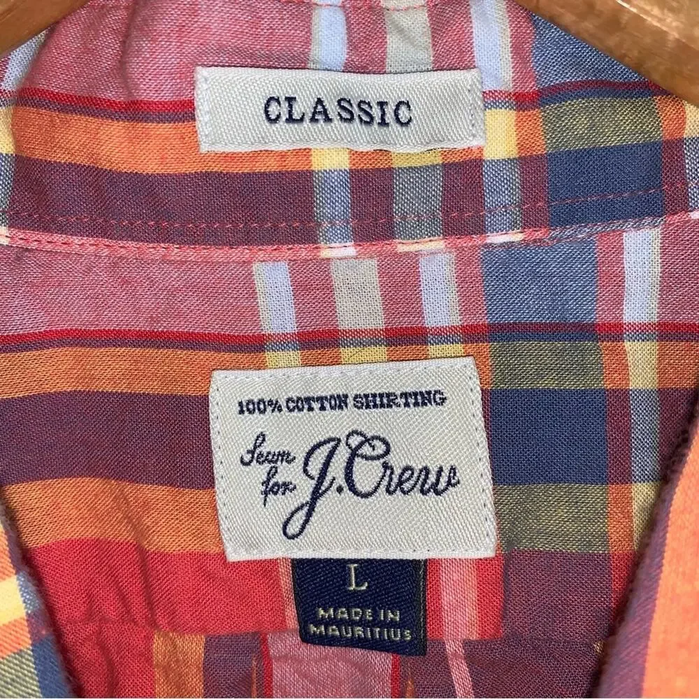 J. Crew Red Multicolor Plaid Short Sleeve Button Down Shirt